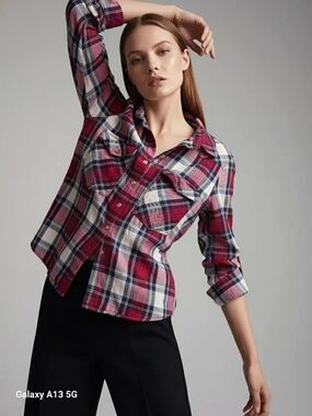 Zara Red, White & Blue Plaid Button-Down Shirt